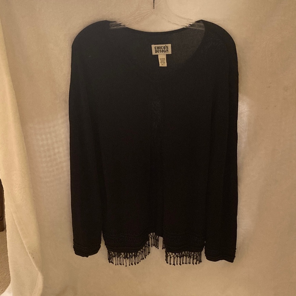 Chico's Elegant Black Fringe Cardigan